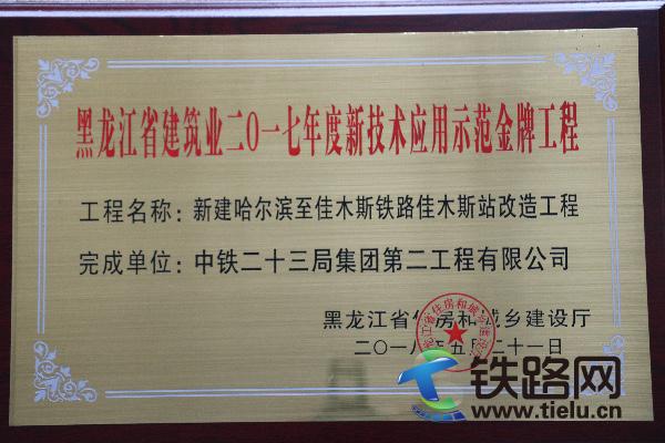 佳木斯站房项目荣获黑龙江省新技术示范工程金奖奖牌照片.jpg
